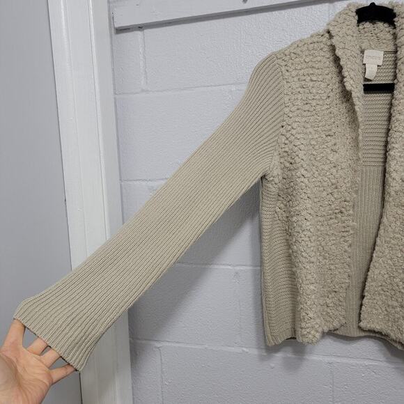 Chicos Beige Cardigan Sweater Fuzzy Shearling Size 1 (Small, 8) - Picture 4 of 10